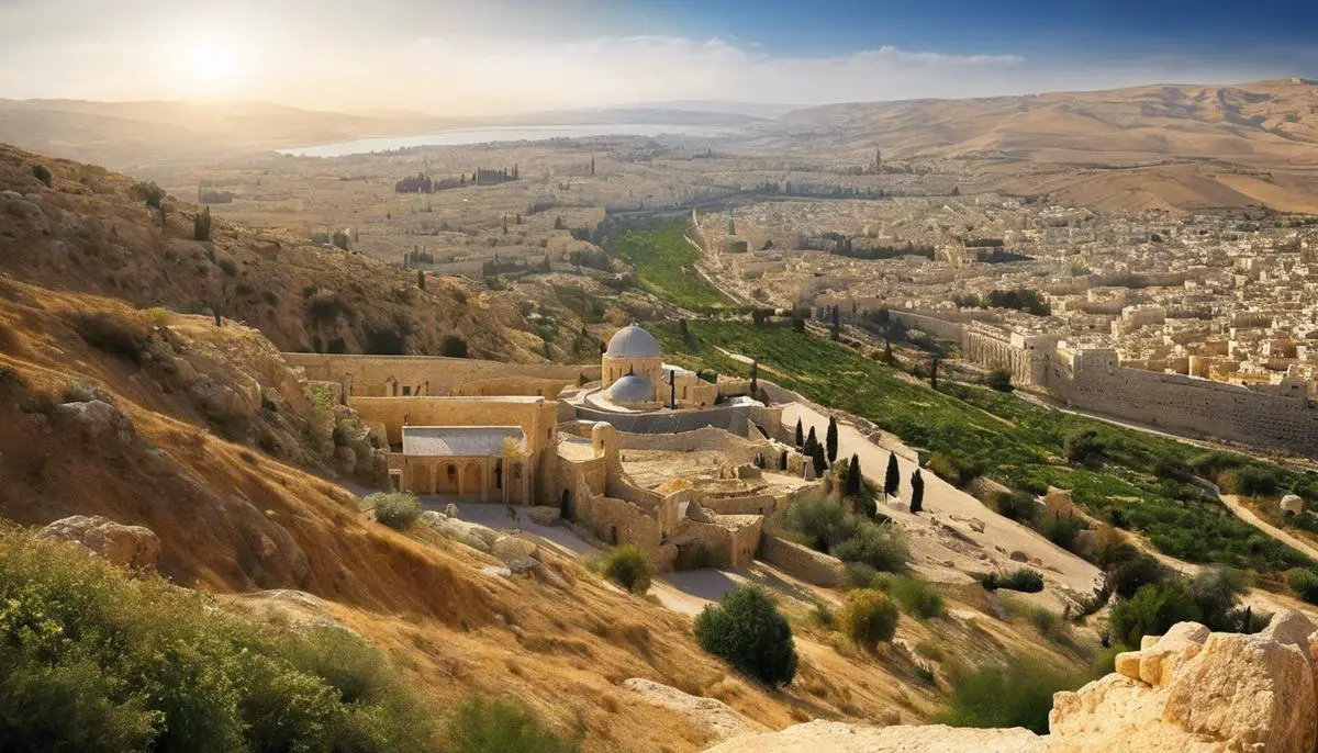 A scenic view of the Holy Land with beautiful landscapes and historical landmarks